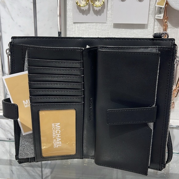 Michael Kors Jet Set Travel Large Double-Zip Wristlet-Wallet-PhoneHolder Black - Picture 11 of 16